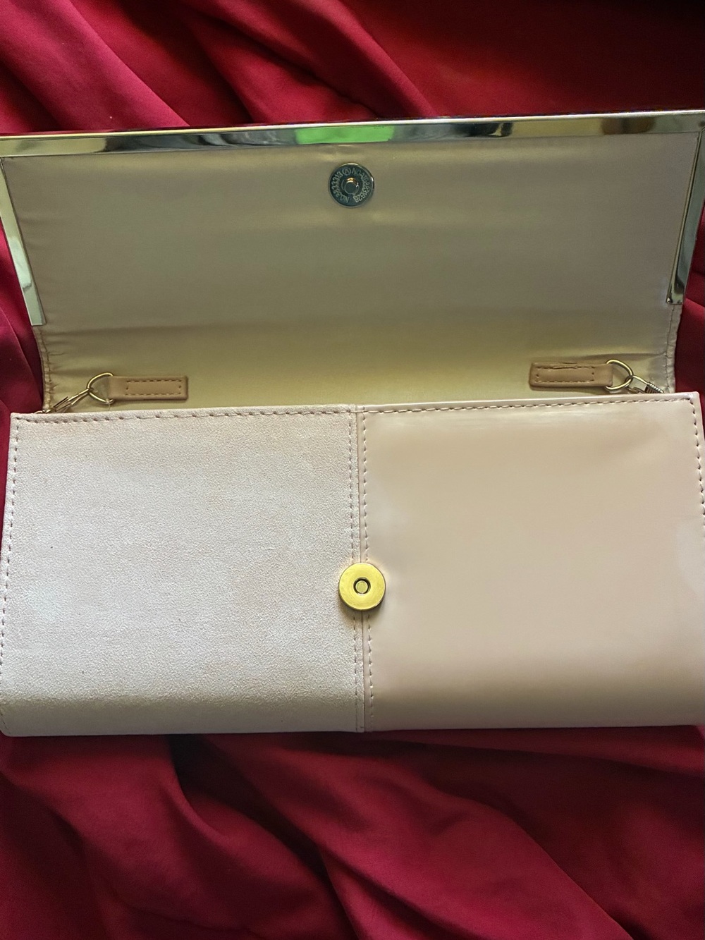Aldo two-tone blush pink clutch with gold snap